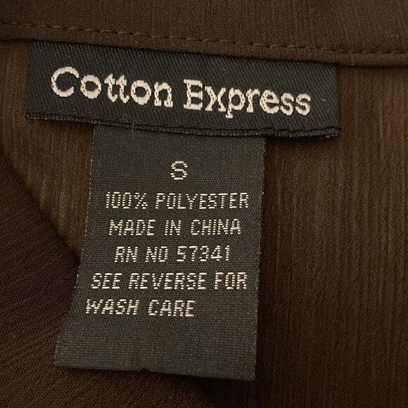 Cotton Express Women’s Semi Sheer Ruffle Button Front Blouse in Brown. Size S. - Picture 9 of 10